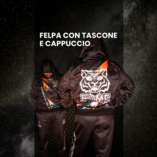 Felpa BVME con tascone e cappuccio, vista davanti e dietro